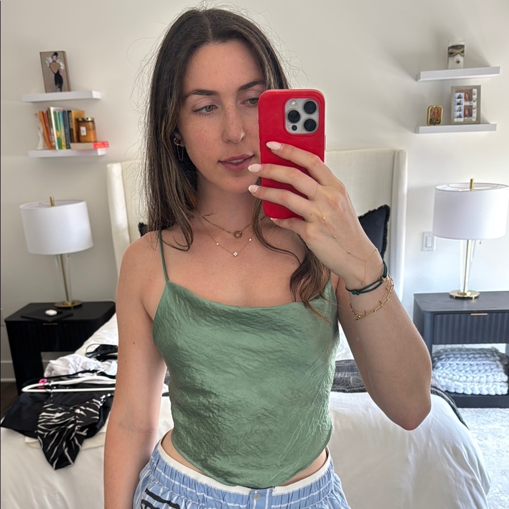 Green Silky Tie Top